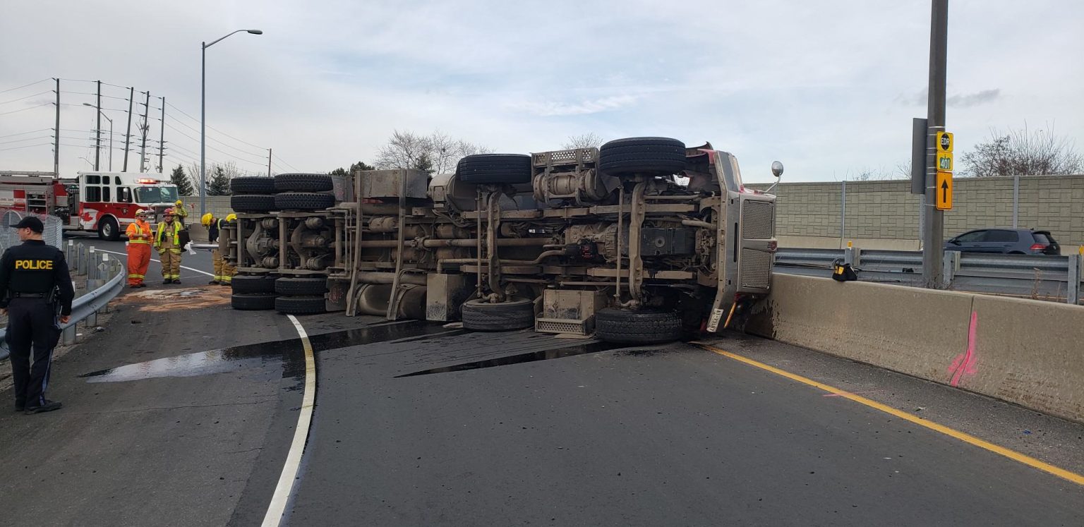 Truck rolls over on Oshawa Hwy. 401 on-ramp | INsauga