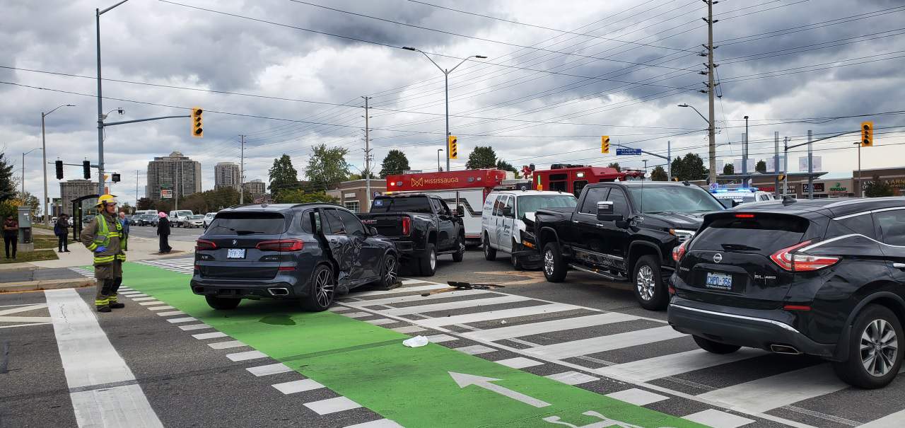 Two Vehicles Crash As Lights Are Out At Several Intersections Along Main Road In Mississauga