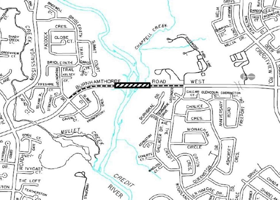 Burnhamthorpe Road West bridge closure Oct '23 to Nov '24