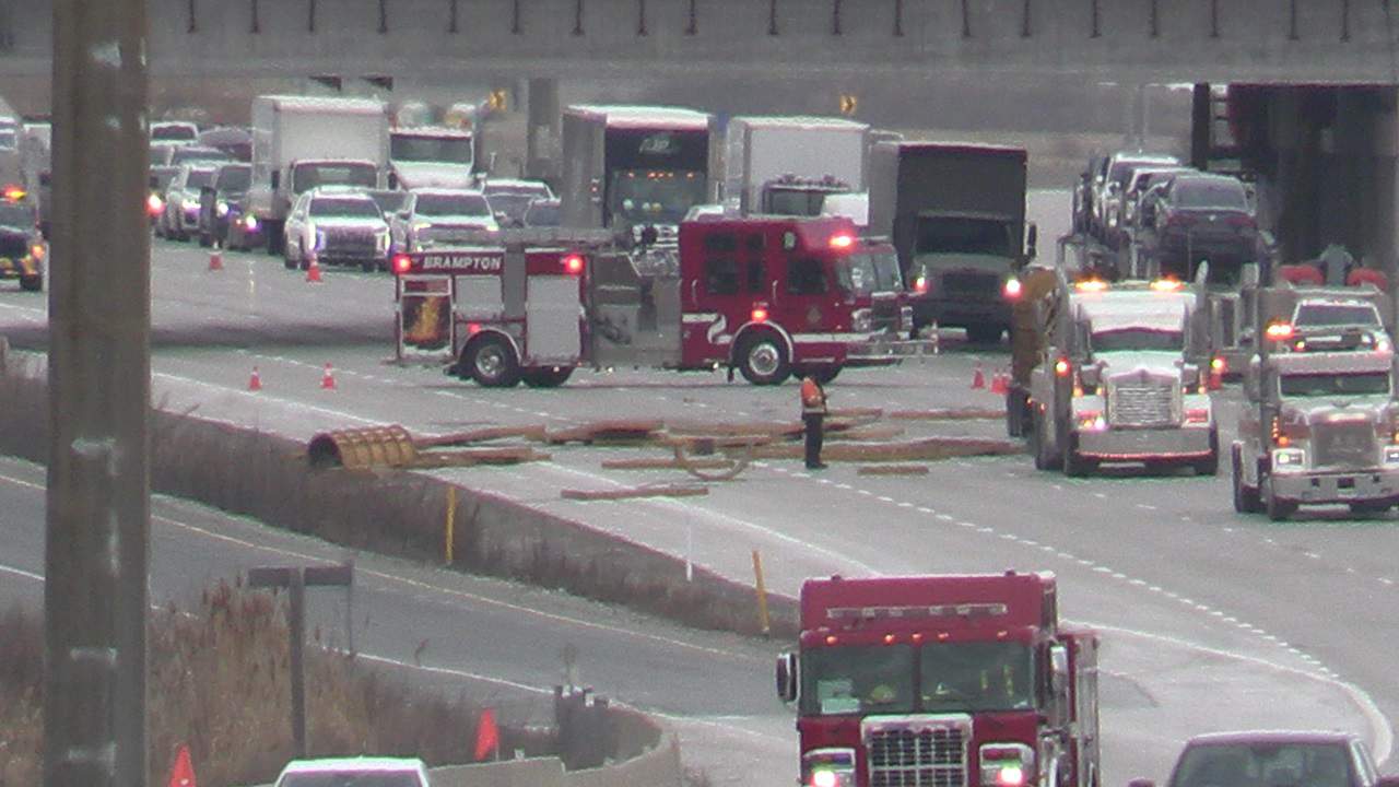 Highway 407 and Hurontario Street truck load spill