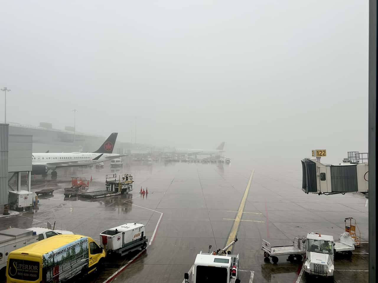 138 flights cancelled at Pearson Airport in Mississauga due to fog.