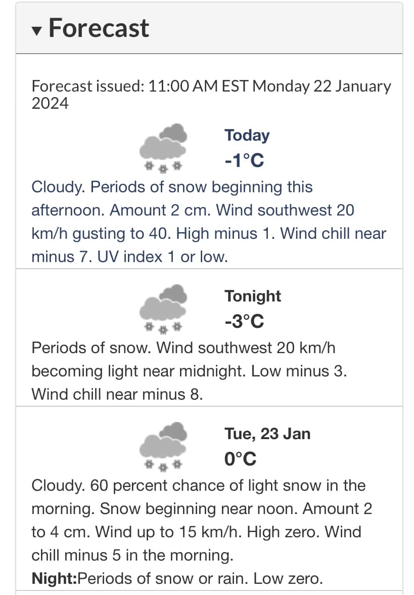 ontario weather snow