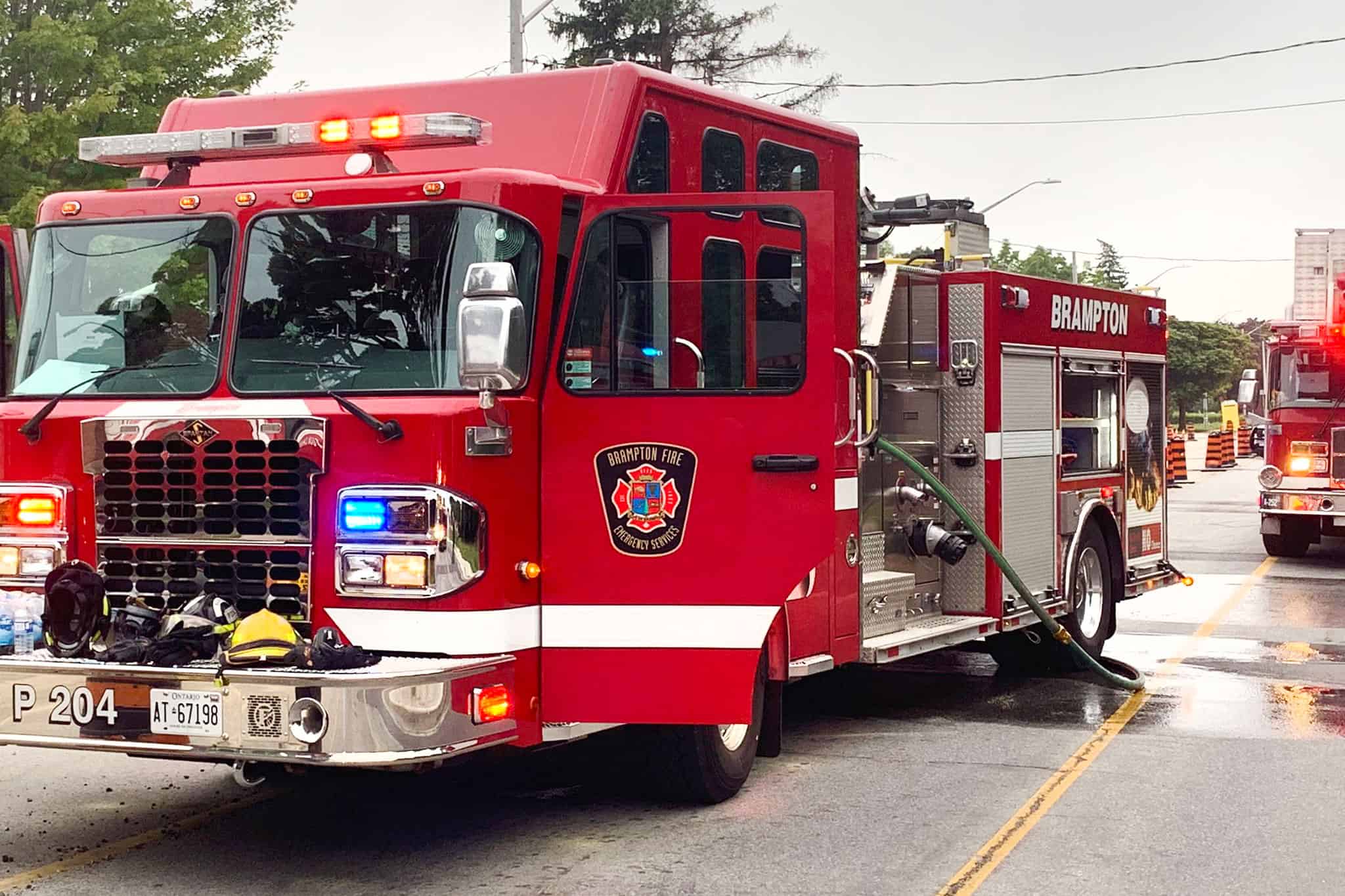 Road closed after commercial building fire in Brampton