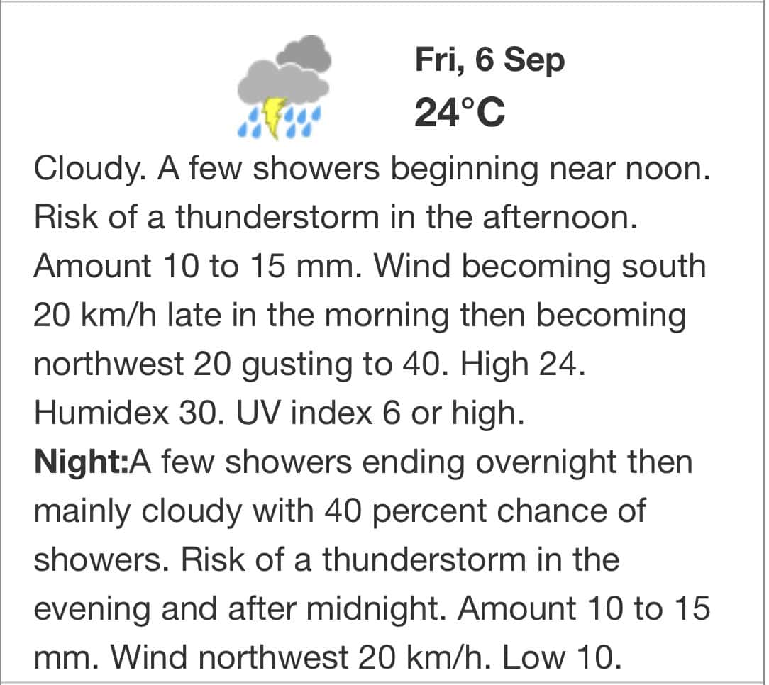 Ontario, Mississauga, Environment Canada, weather, forecast, showers, thunderstorm, 