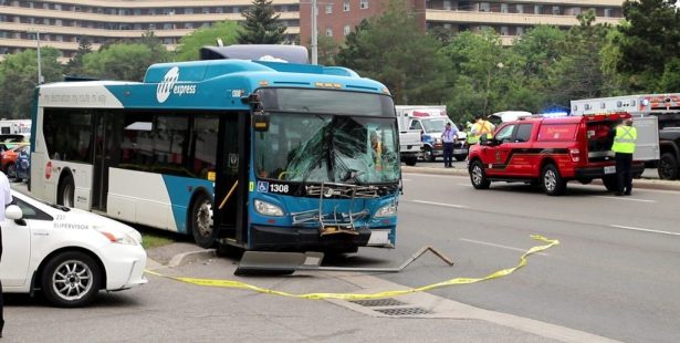 Crashes involving MiWay and Brampton Transit buses.