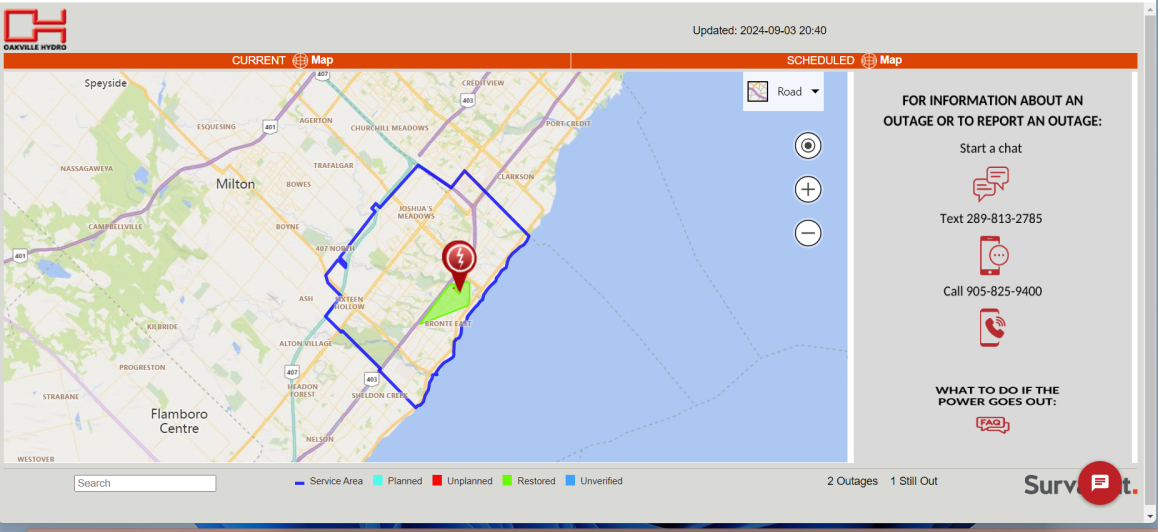 Ontario, Oakville, power, outage, Hydro, Third Line, Highway 403, Trafalgar Road, restoration, equipment failure