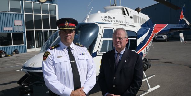 Durham Police Chief Peter Moreira and Ontario Solicitor General Michael Kerzner at Oshawa Airport