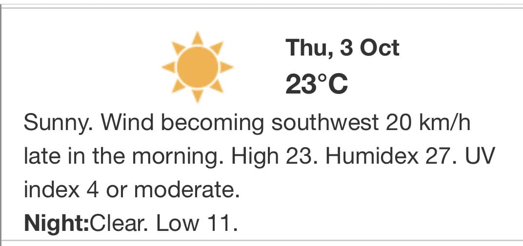 Ontario, Mississauga, Environment Canada, weather, forecast, sunny, clear, humidex, daylight