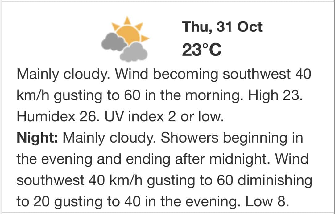 Ontario, Mississauga, Environment Canada, weather, forecast, showers, winds, Halloween, mainly cloudy