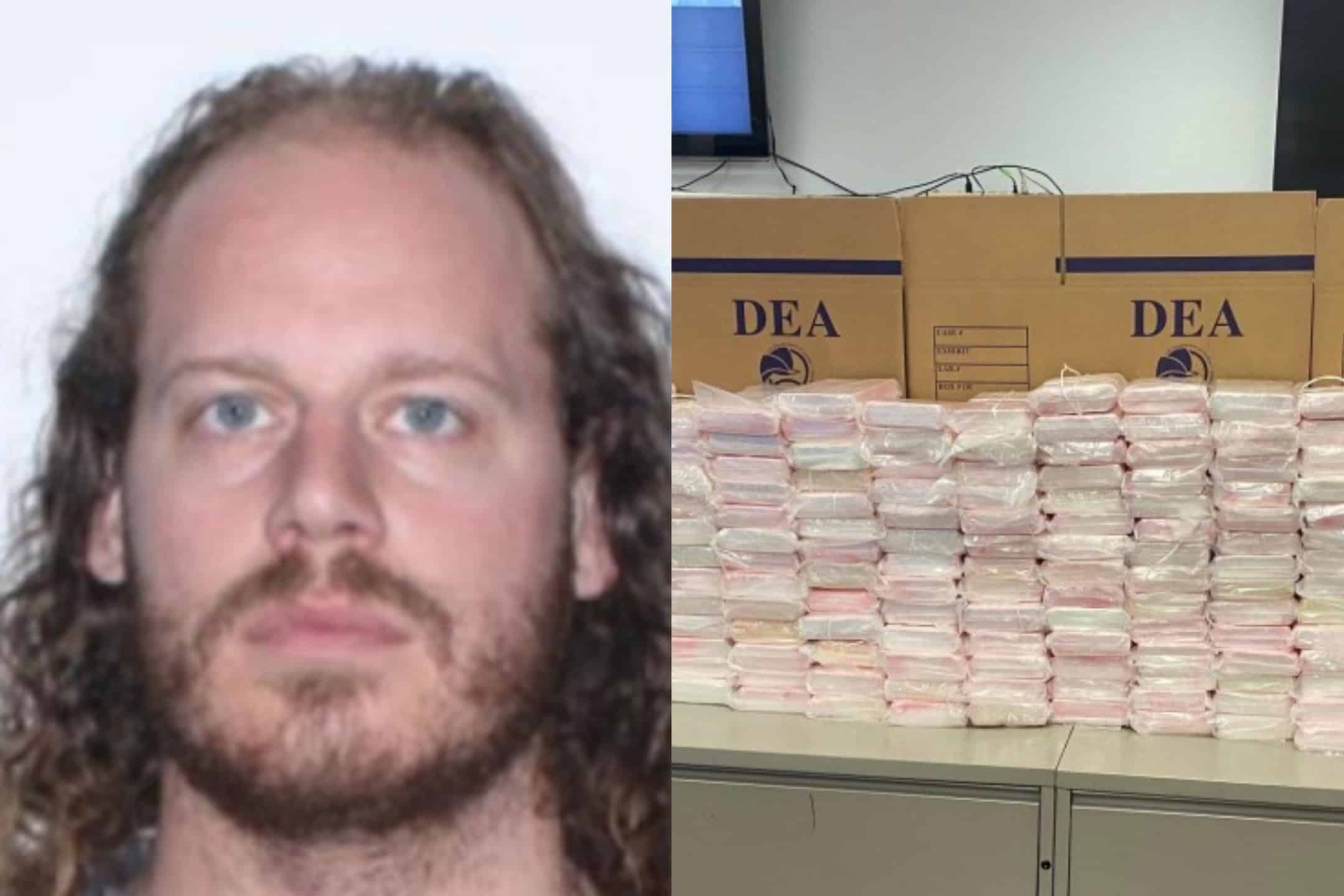 Former Canadian Olympic snowboarder Ryan James Wedding (left) is pictured here with drugs seized in U.S. The FBI says he is wanted for the murder of Brampton man