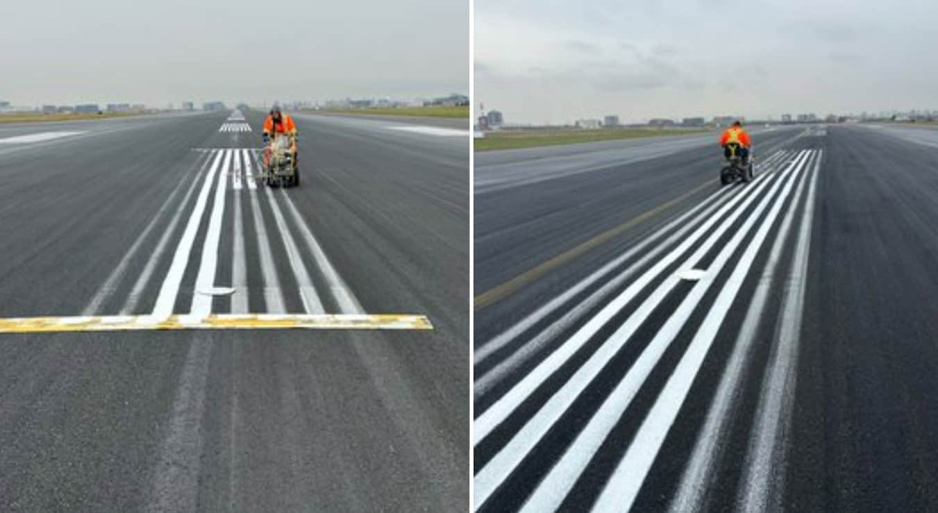 Runway painting at Pearson in Mississauga.