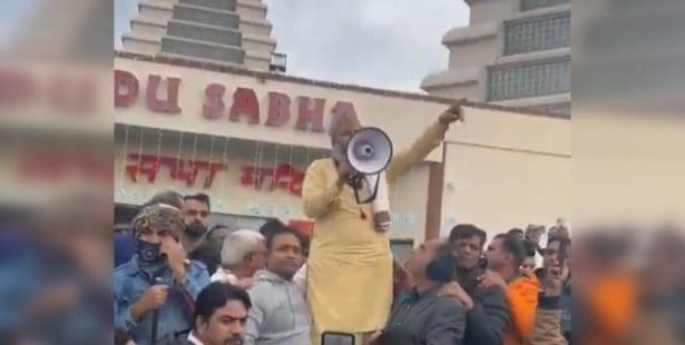 Protesters gather at the Hindu Sabha Mandir in Brampton in early November.