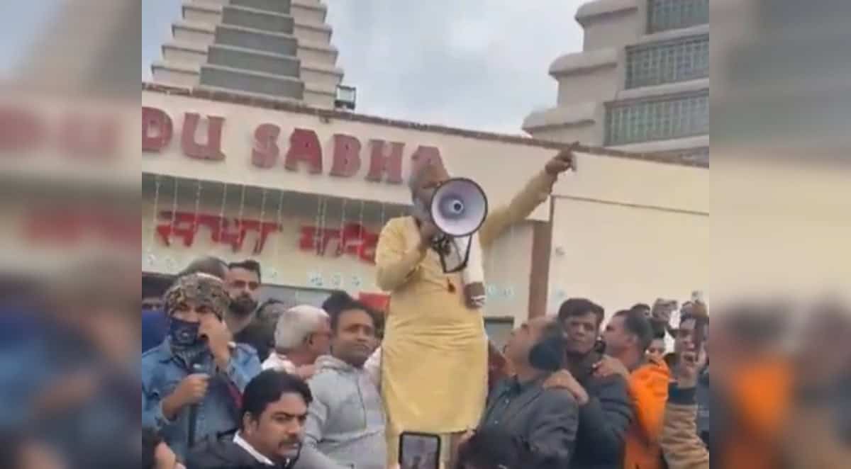 Protesters gather at the Hindu Sabha Mandir in Brampton in early November.