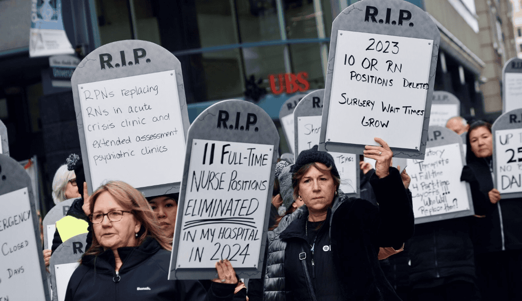 Ontario nurses stage dramatic protest in the style of a graveyard